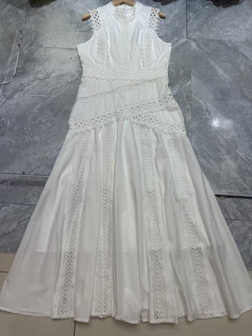 Spring Holiday Wind Collar Sleeveless Irregular Lace Spliced Fashion Temperament Dress Dress